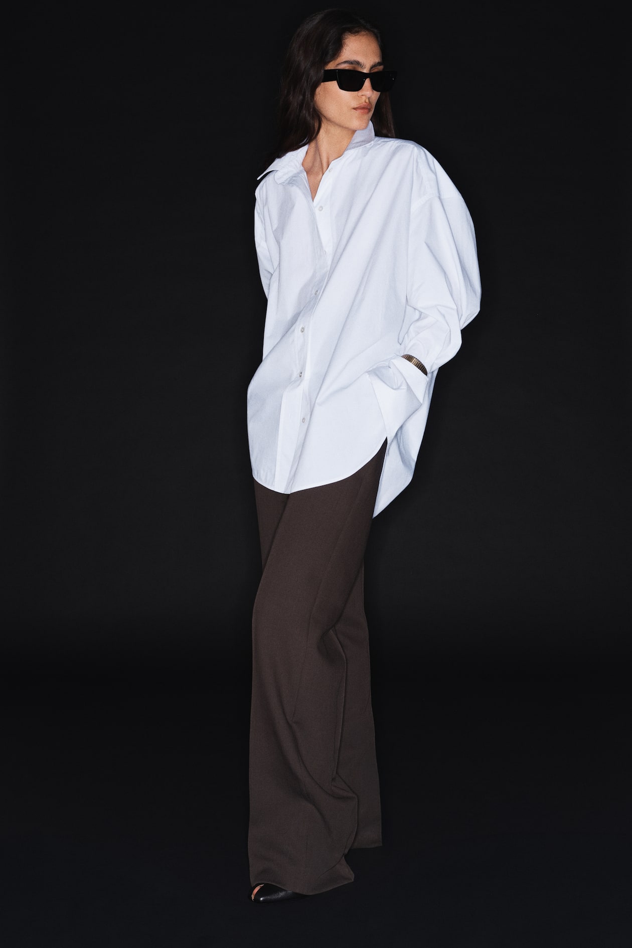 Witte oversized overhemdblouse van katoen met een puntkraag