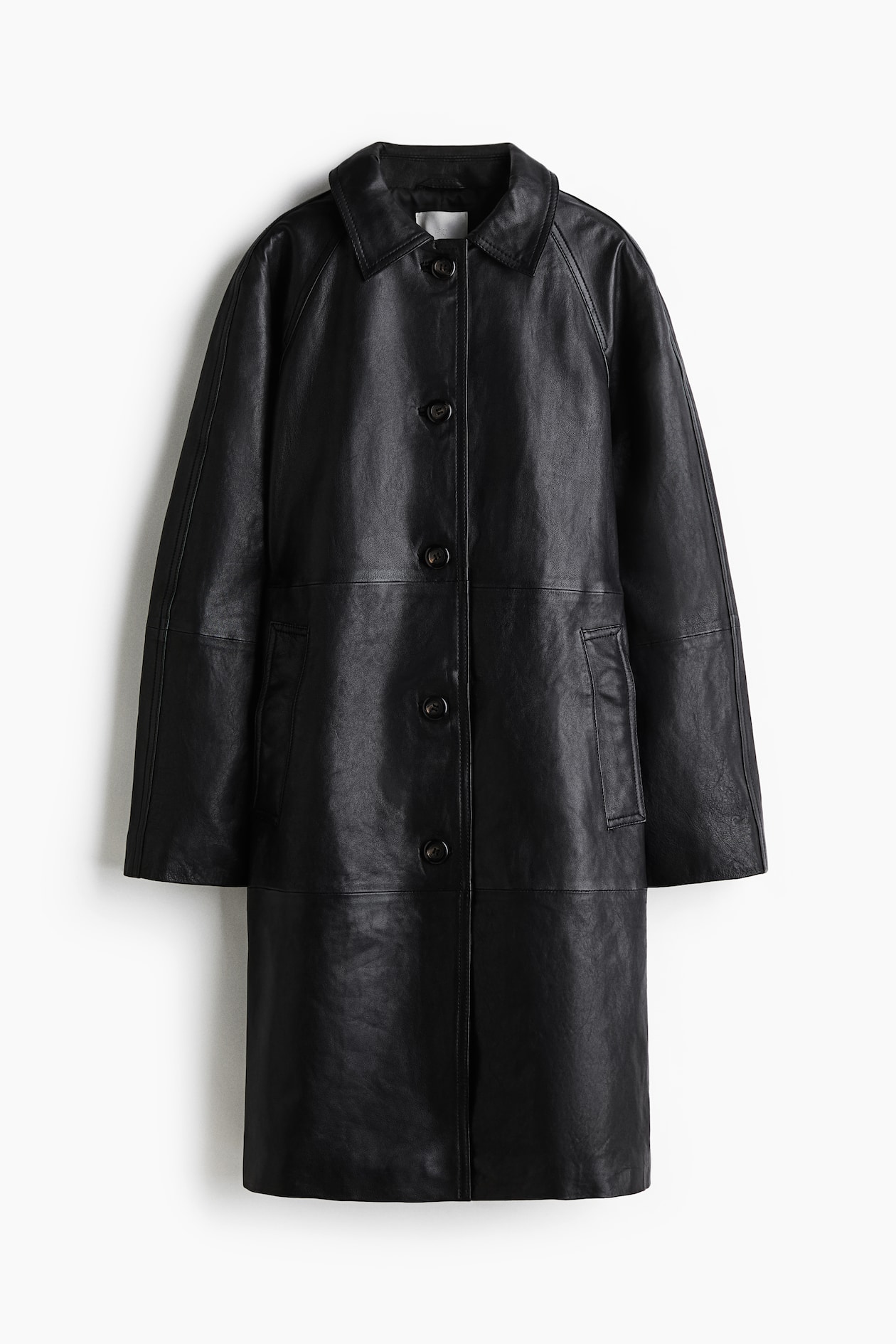 Lange zwarte leren trenchcoat